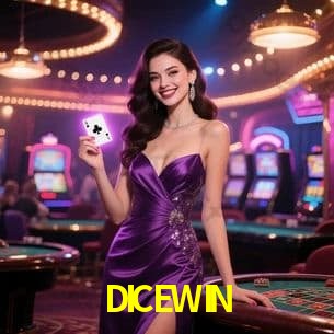 Escena dinámica inspirada en casino con iluminación DICEWIN, cartas, fichas e íconos de juegos digitales en un espacio moderno de juegos.